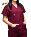 Bordo Likralı Kadın Cerrahi Tek Üst