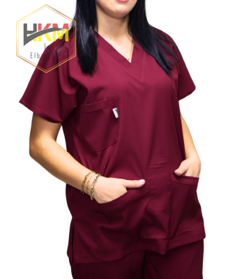 Bordo Likralı Kadın Cerrahi Takım