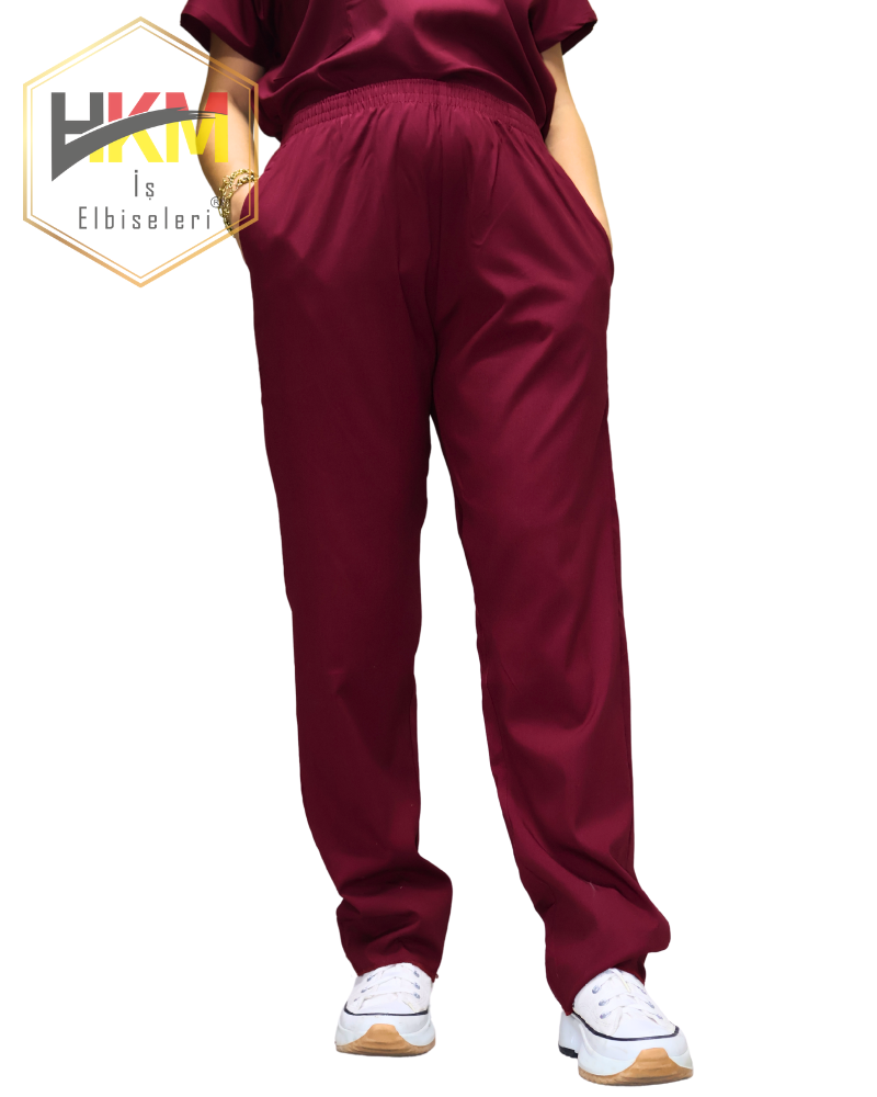 Bordo Likralı Kadın Cerrahi Takım