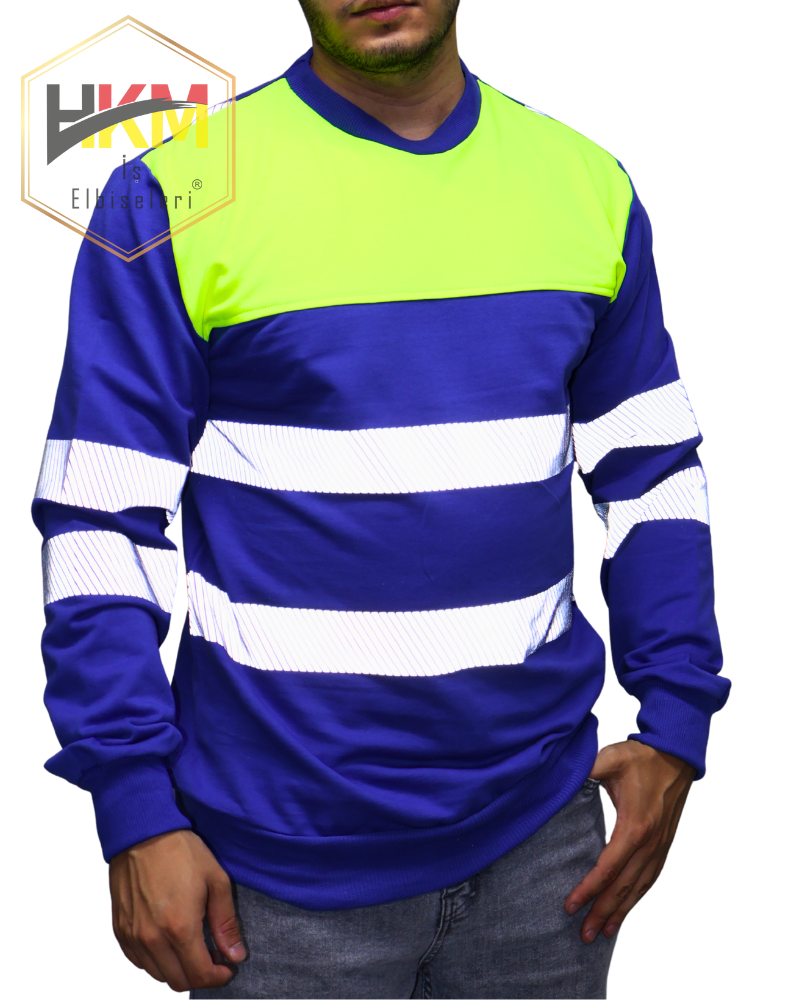 Reflektörlü Sweatshirt Saksmavi-Sarı