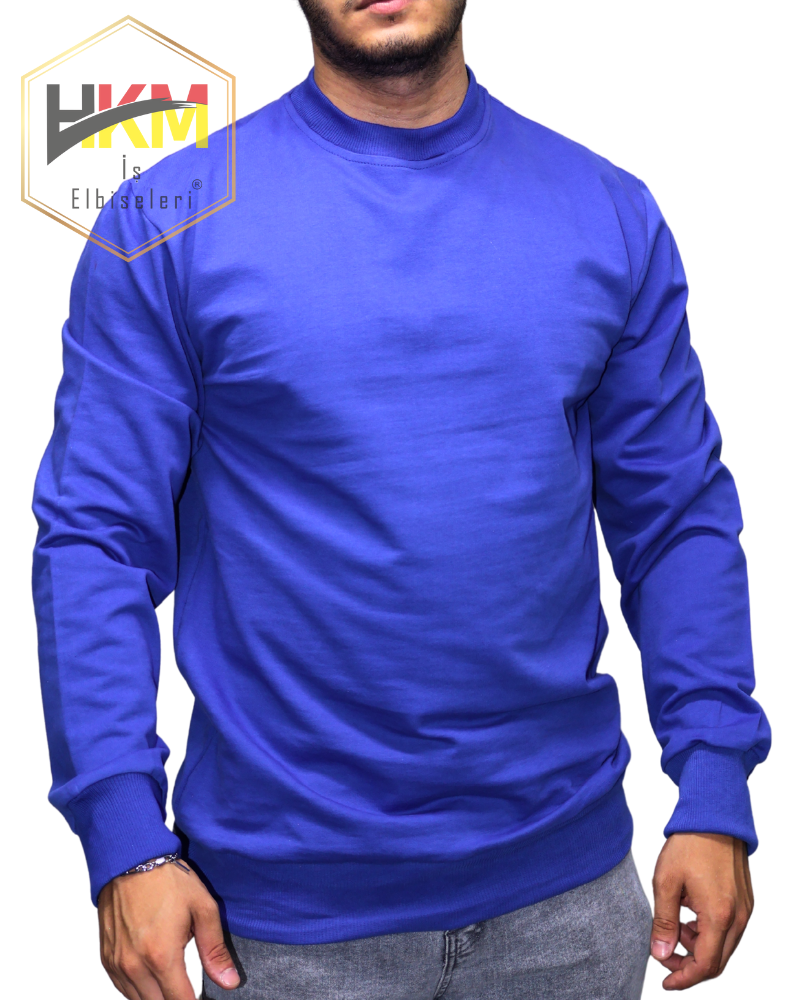 Sıfır Yaka Erkek Sweatshirt Saksmavi