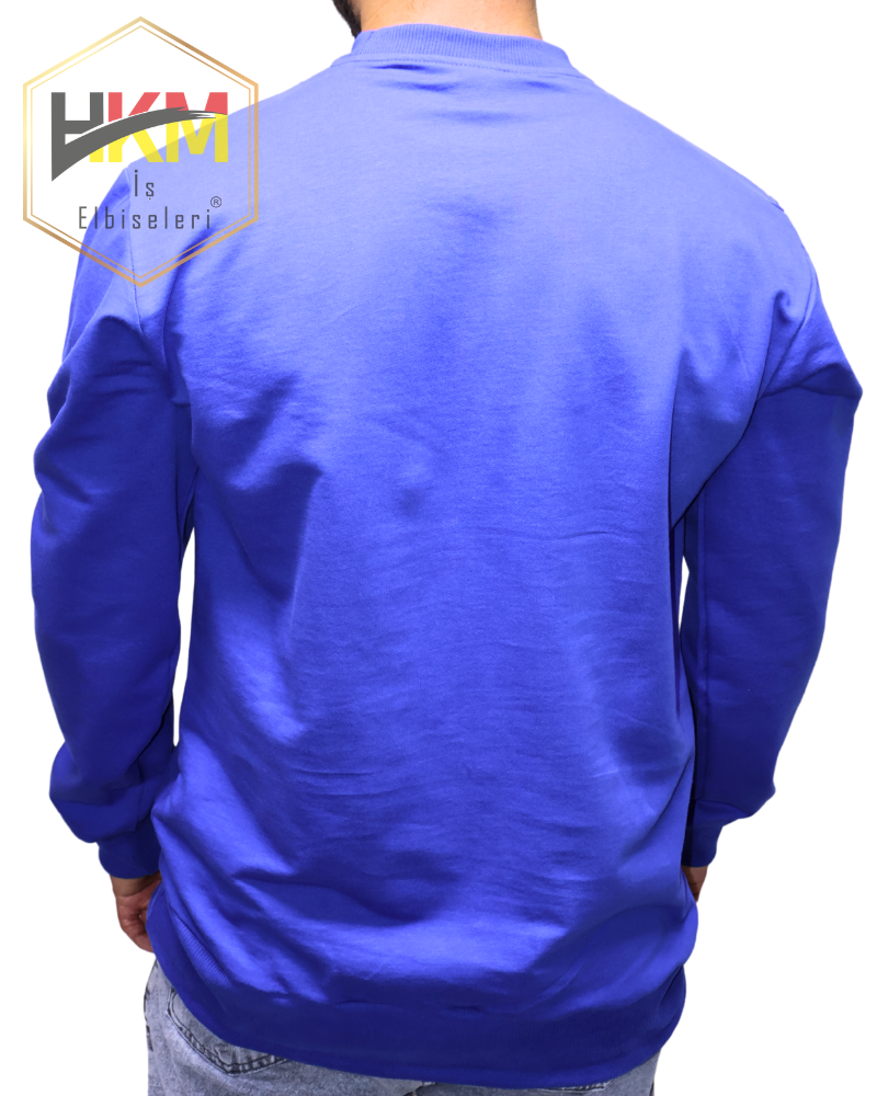 Sıfır Yaka Erkek Sweatshirt Saksmavi
