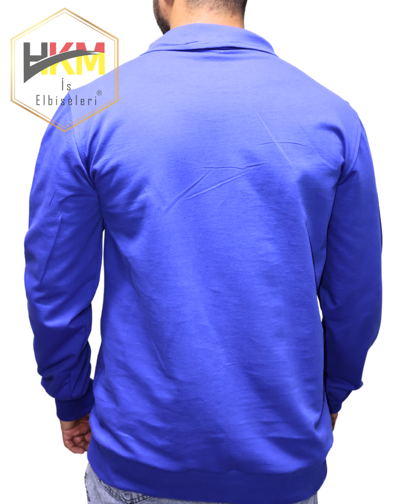Yarım Fermuar İki İplik Erkek Sweatshirt Saksmavi