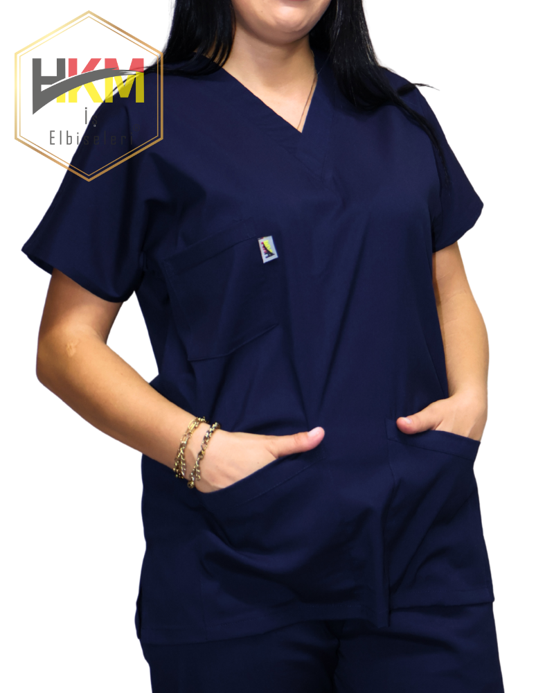 Lacivert Likralı Kadın Cerrahi Takım