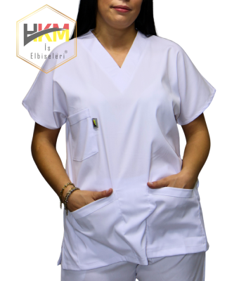 Beyaz Likralı Kadın Cerrahi Takım