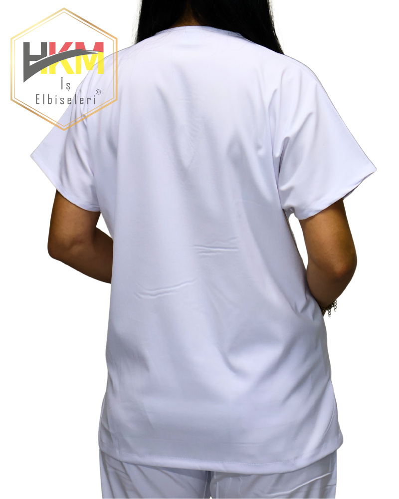 Beyaz Likralı Kadın Cerrahi Tek Üst