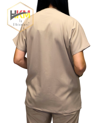 Bej Likralı Kadın Cerrahi Takım