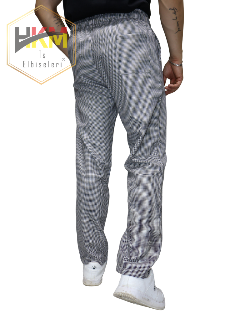 Kareli Bel Lastikli Pantolon