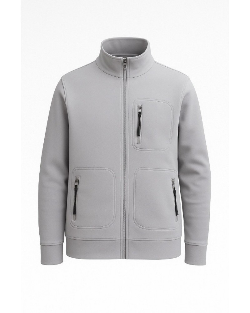 Açık Gri Fermuarlı Polar  Ceket