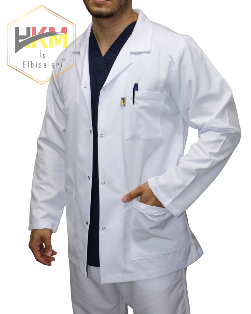 Kısa Boy Klasik Yaka Erkek Doktor Önlüğü Kısa Boy Klasik Yaka Erkek Doktor Önlüğü