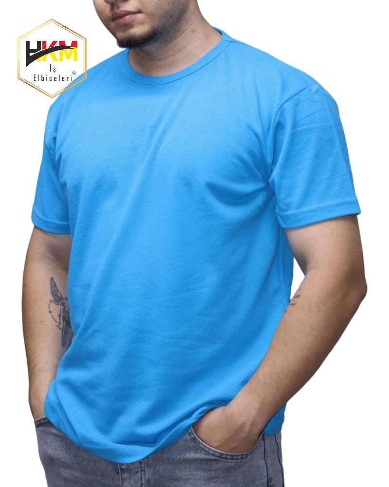 Sıfır Yaka Turkuaz T-Shirt