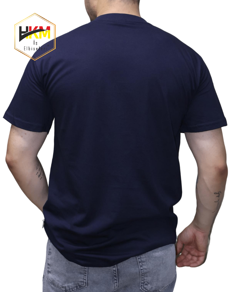 Sıfır Yaka Lacivert Penye T-Shirt