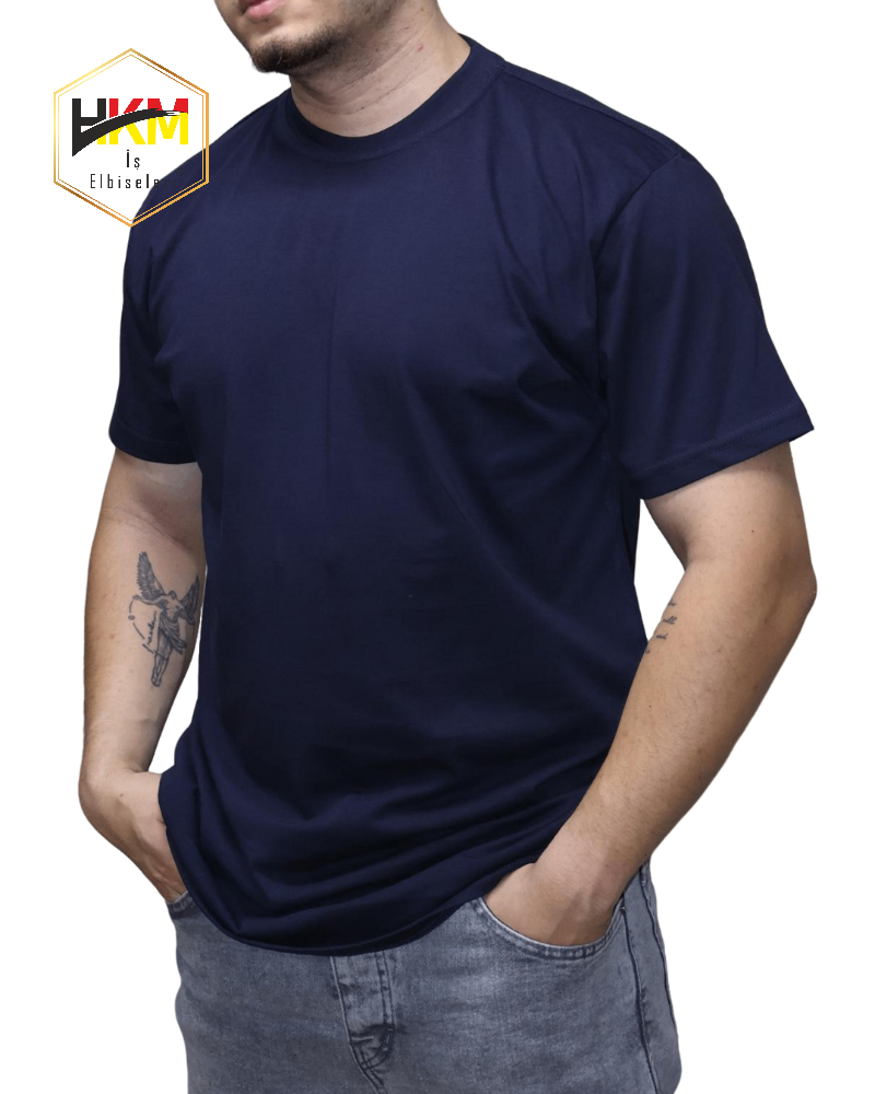 Sıfır Yaka Lacivert Penye T-Shirt