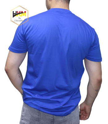 Sıfır Yaka Saks Mavi Penye T-Shirt