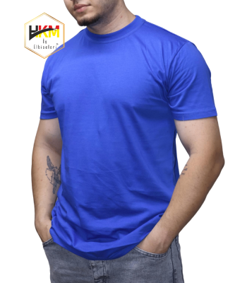 Sıfır Yaka Saks Mavi Penye T-Shirt