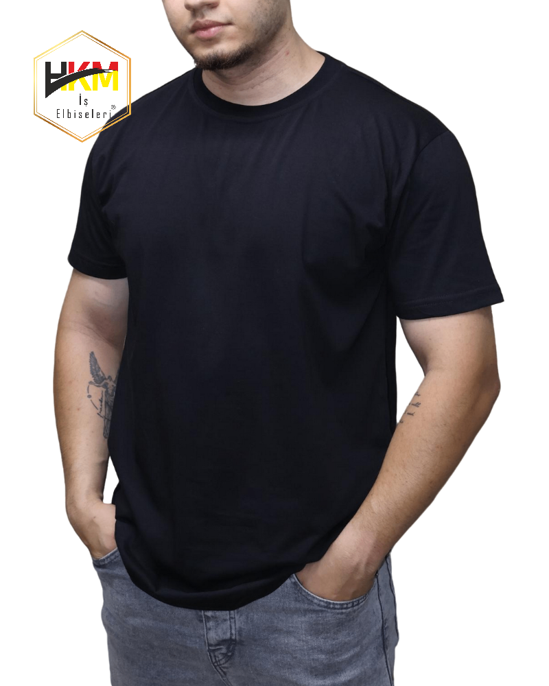 Sıfır Yaka Siyah Penye T-Shirt