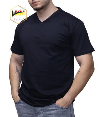V Yaka Siyah Penye T-Shirt