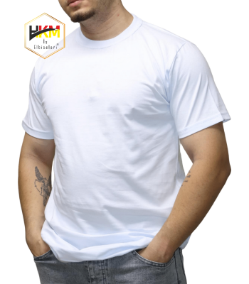 Sıfır Yaka Beyaz Penye T-Shirt