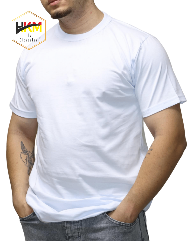 Sıfır Yaka Beyaz Penye T-Shirt