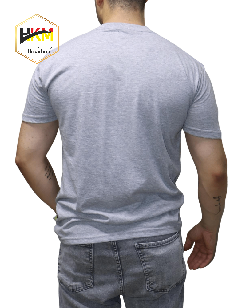 Sıfır Yaka Gri Melanj Penye T-Shirt
