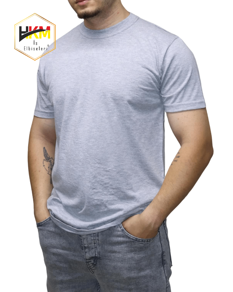 Sıfır Yaka Gri Melanj Penye T-Shirt