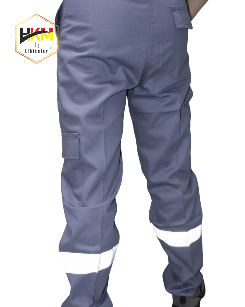 Reflektörlü Kargo Cepli Gri Gabardin İş Pantolonu Reflektörlü Kargo Cepli Gri Gabardin İş Pantolonu