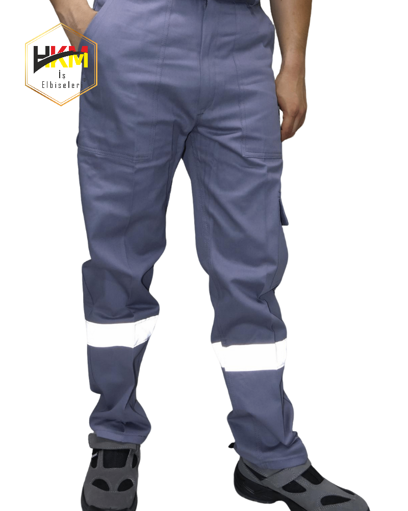 Reflektörlü Kargo Cepli Gri Gabardin İş Pantolonu Reflektörlü Kargo Cepli Gri Gabardin İş Pantolonu