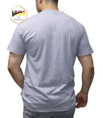 V Yaka Gri Melanj Penye T-Shirt