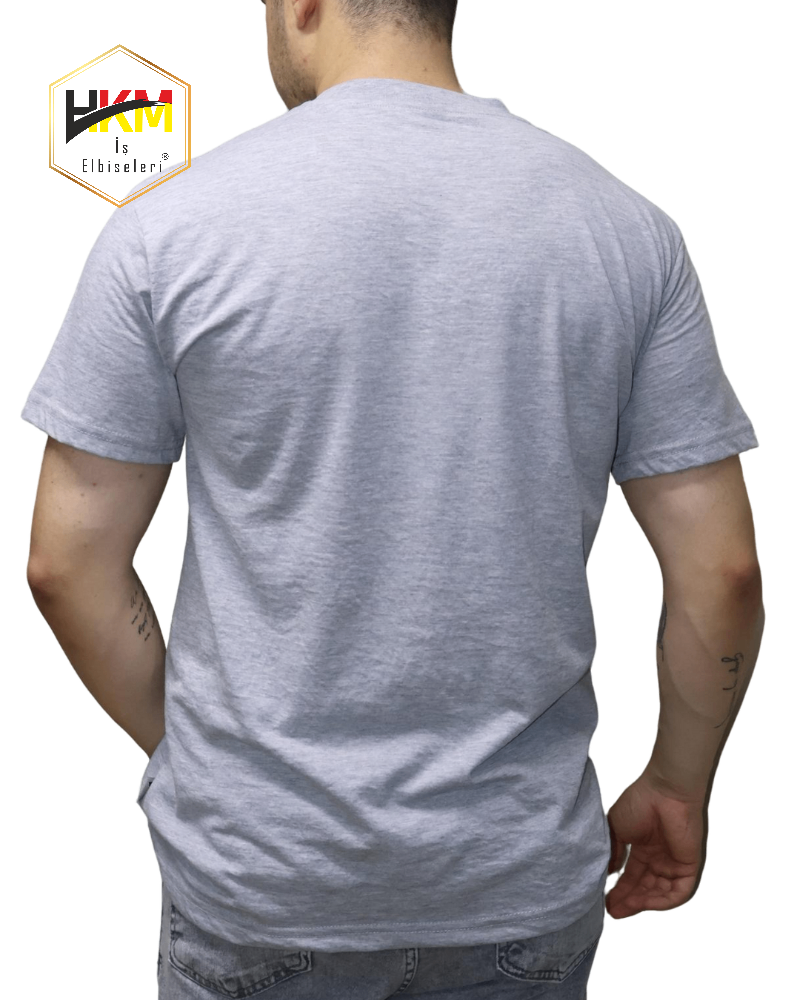 V Yaka Gri Melanj Penye T-Shirt