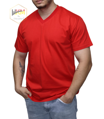 V Yaka KırmızıPenye T-Shirt