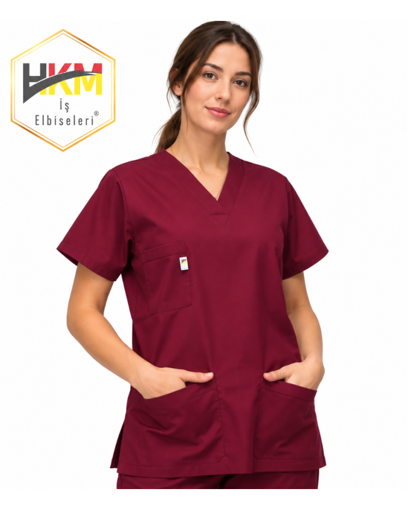 Bordo Likralı Kadın Cerrahi Takım