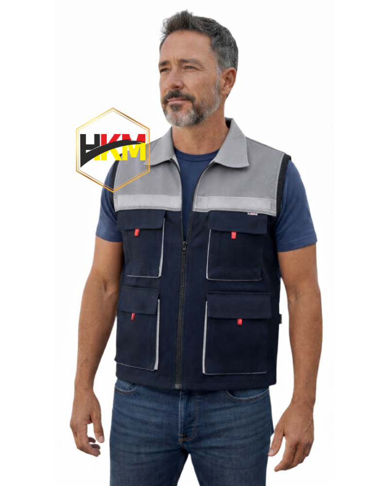 Gri-Lacivert Körüklü Gabardin Yelek