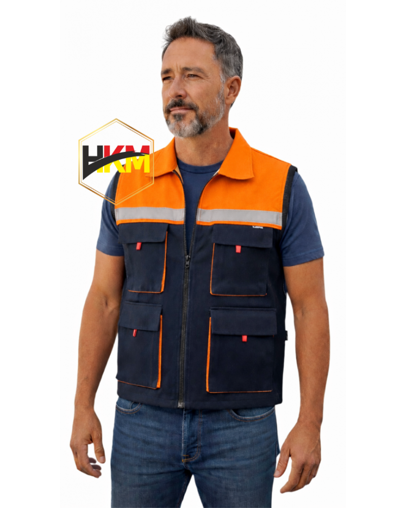 Turuncu-Lacivert Körüklü Gabardin Yelek